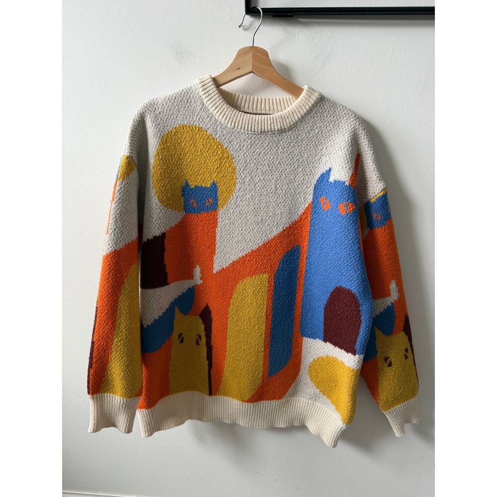 Aelfric Eden color blocking cat sweater size large - Picture 2 of 3